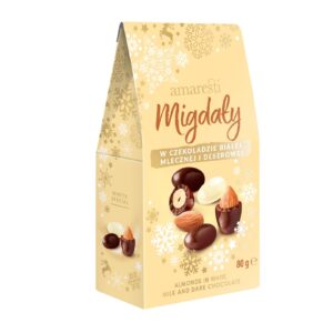 Migdały w czekoladzie białej, mlecznej i deserowej 80g AMARESTI