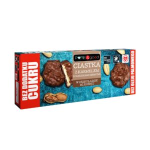 Ciastka z karmelem i z orzechami ziemnymi w czekoladzie mlecznej bez dodatku cukrów 128g PURE&GOOD