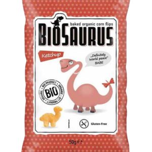 Chrupki kukurydziane Dinozaury o smaku ketchupowym BIO 50g BIOSAURUS
