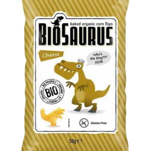 Chrupki kukurydziane Dinozaury o smaku serowym BIO 50g BIOSAURUS