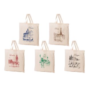 Torba bawełniana 10 l Miasta Świata Mix 5 wzorów FRASPO