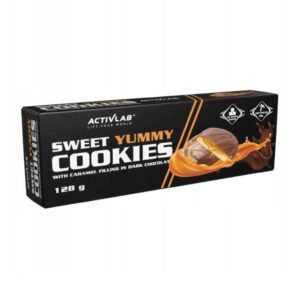 Sweet Yummy Cookies ciasteczka z nadzieniem karmelowym w czekoladzie deserowej 128g ACTIVLAB
