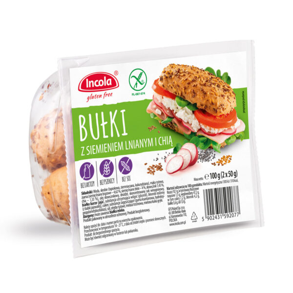 bezglutenowe Bułki z siemieniem lnianym i chią 100g INCOLA