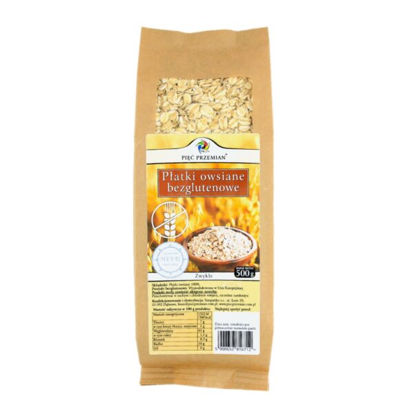 Płatki owsiane zwykłe bezglutenowe 500g PIĘĆ PRZEMIAN
