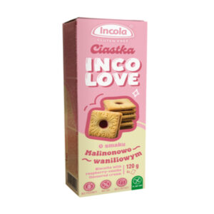 Ciastka z kremem o smaku malinowo waniliowym i nadzieniem malinowym 120g INCOLA