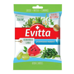 Cukierki ziołowe bez cukru z wit.C o smaku zielonej herbaty i arbuza 60g EVITTA