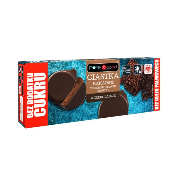 Ciastka kakaowe z kremem o smaku brownie w czekoladzie bez dodatku cukru 128g PURE&GOOD