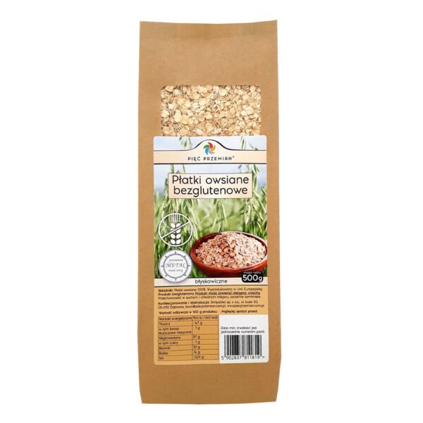 Płatki owsiane błyskawiczne bezglutenowe 500g PIĘĆ PRZEMIAN