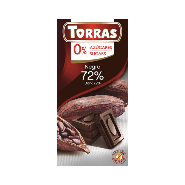 Czekolada gorzka 72% kakao bez dodatku cukrów 75g TORRAS