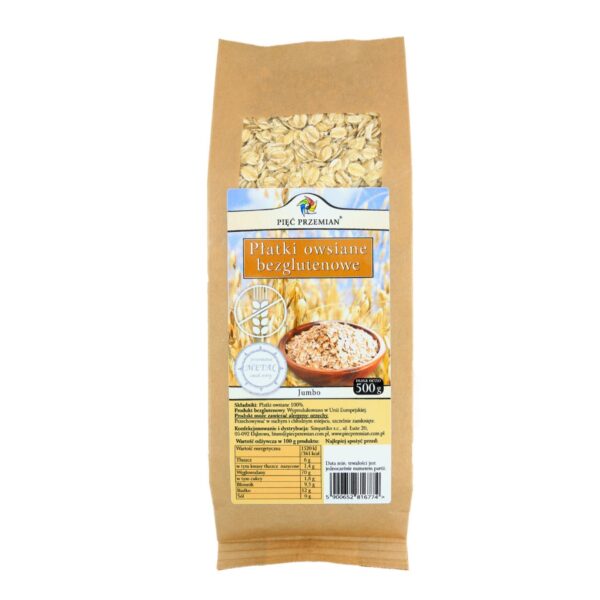 Płatki owsiane jumbo bezglutenowe 500g PIĘĆ PRZEMIAN