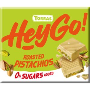 Czekolada biała z prażonymi pistacjami bez dodatku cukru Hey Go! 60g TORRAS
