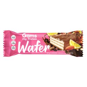 Wafel z nadzieniem kremowym o smaku cytrynowym, z migdałami, w polewie mlecznej bezglutenu bez dodatku cukru 55g GAMS